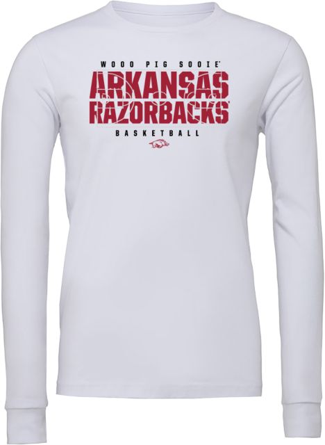 Arkansas Bella + Canvas Jersey Cotton Long Sleeve T Shirt Football Outline - Arkansas Wordmark