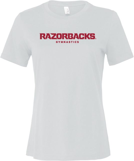 Arkansas Bella + Canvas Womens Relaxed Cotton T Shirt Razorbacks Wordmark - Gymnastics