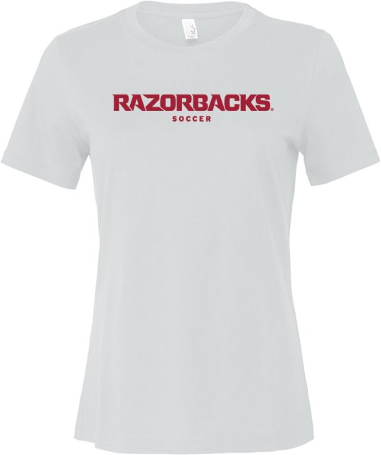 Arkansas Bella + Canvas Womens Relaxed Cotton T Shirt Razorbacks Wordmark - Soccer