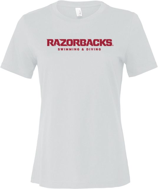 Arkansas Bella + Canvas Womens Relaxed Cotton T Shirt Razorbacks Wordmark - Swimming and Diving
