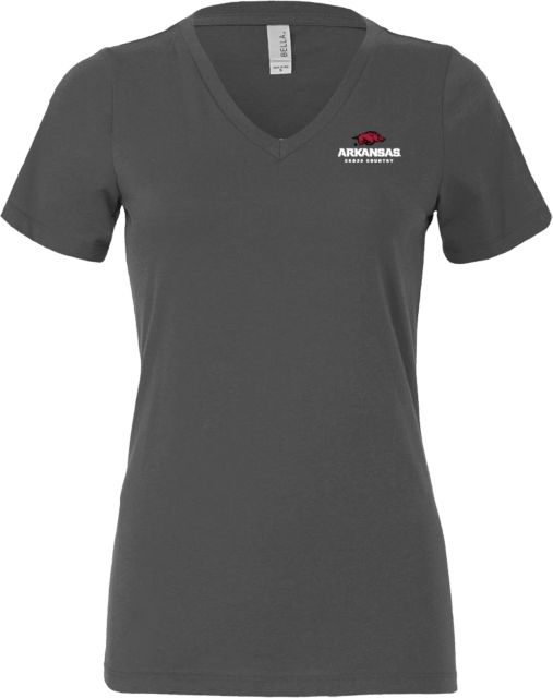 Arkansas Bella + Canvas Womens Asphalt V Neck Cotton T Shirt Arkansas w/ Big Red - Cross Country