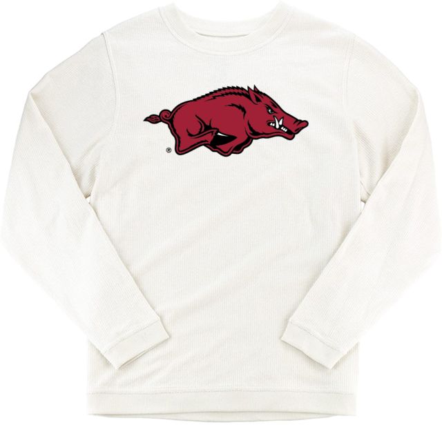 Arkansas Boxercraft Womens Cream Corded Crew University of Arkansas - Primary Athletics Mark