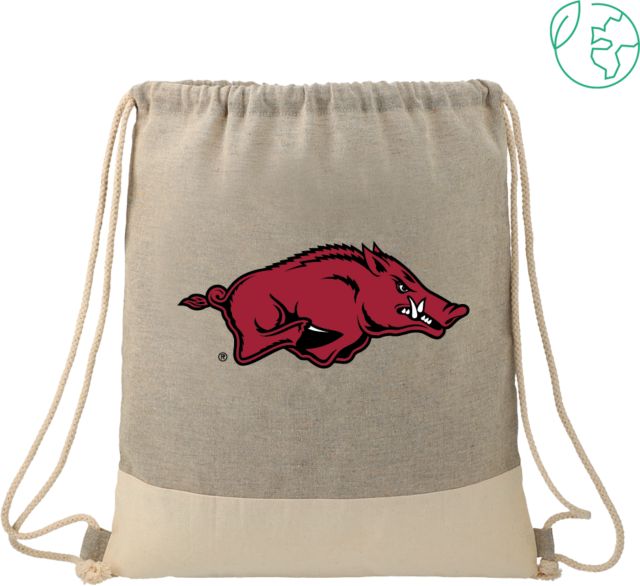 Arkansas Split Recycled Cotton Grey/Natural Drawstring Bag University of Arkansas - Primary Athletics Mark