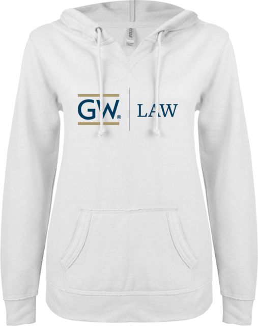 George Washington ENZA Ladies V Notch Raw Edge Fleece Hoodie Law - ONLINE ONLY