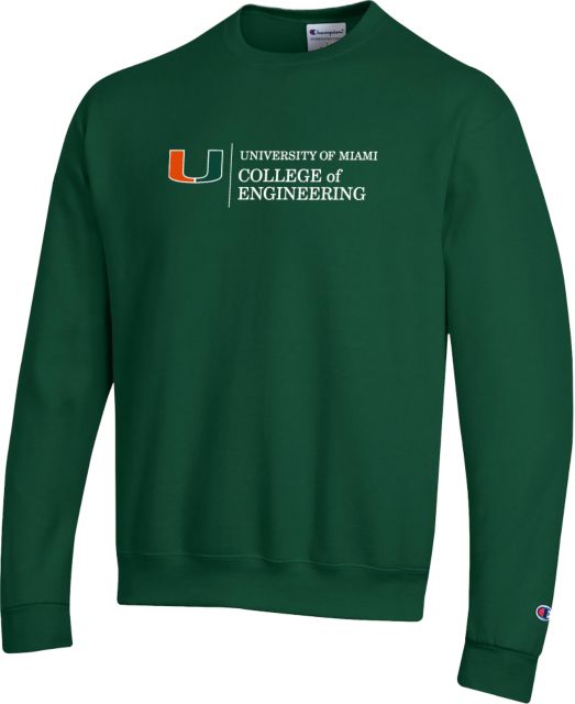 Miami Champion Fleece Crew U Miami College of Engineering Horizontal Dark Green University of Miami Sweatshirt