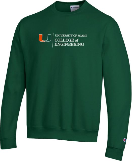 Miami Champion Fleece Crew U Miami College of Engineering Horizontal Dark Green University of Miami Sweatshirt