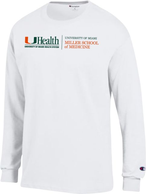 Miami Champion Long Sleeve T Shirt U Miami Health Miller School of Medicine - Horizontal - ONLINE ONLY