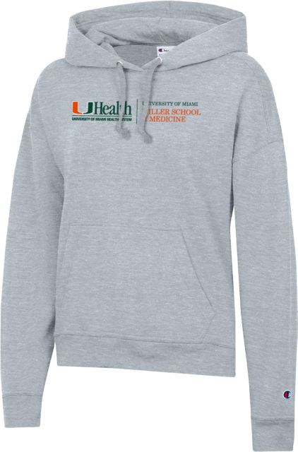 Miami Champion Womens Powerblend Pullover Hood U Miami Health Miller School of Medicine - Horizontal - ONLINE ONLY