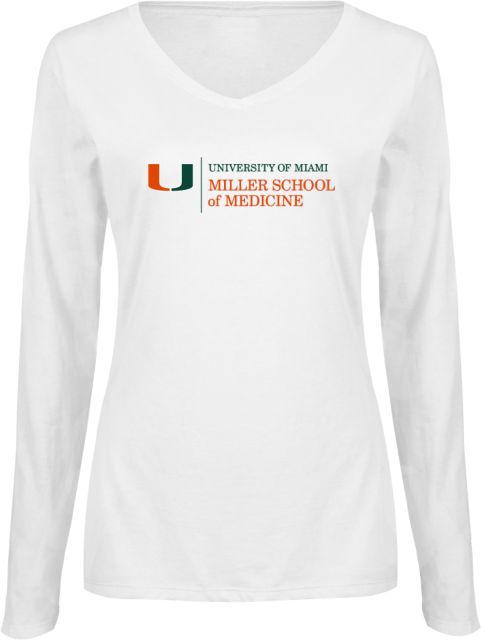 Miami Womens Long Sleeve V Neck Tee  U Miami Miller School of Medicine - Horizontal - ONLINE ONLY