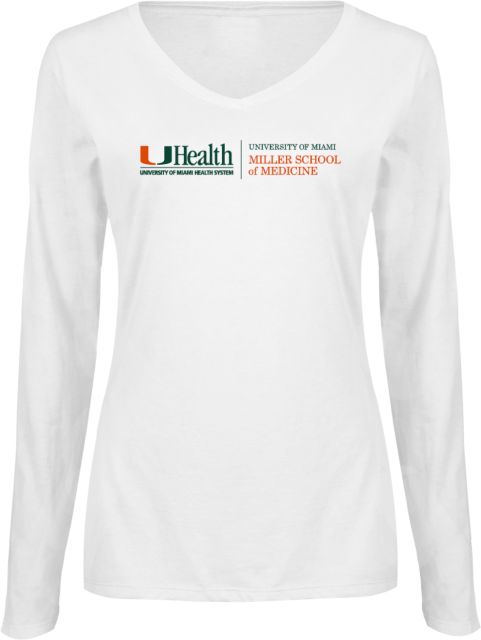 Miami Womens Long Sleeve V Neck Tee  U Miami Health Miller School of Medicine - Horizontal - ONLINE ONLY