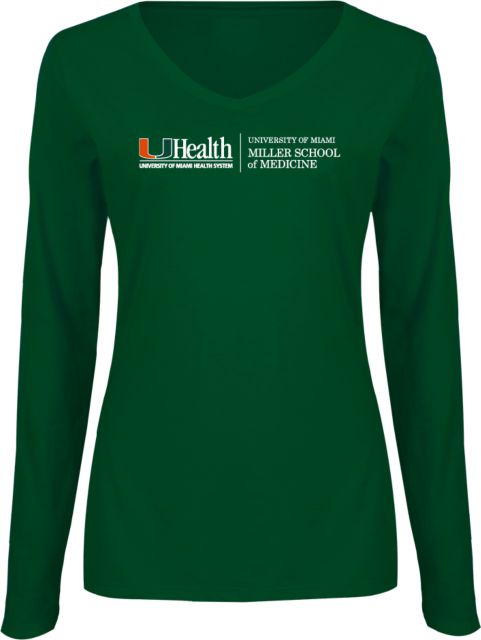 Miami Womens Long Sleeve V Neck Tee  U Miami Health Miller School of Medicine - Horizontal - ONLINE ONLY