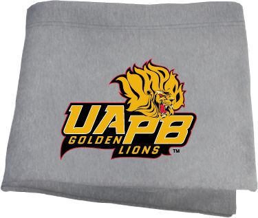 Arkansas Pine Bluff Sweatshirt Blanket UAPB Lion Head Stacked - ONLINE ONLY