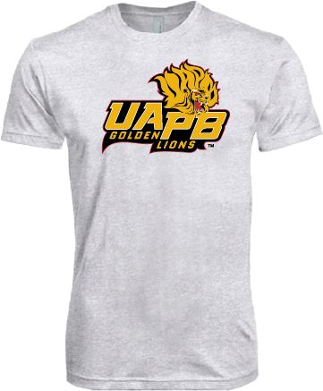 Arkansas Pine Bluff Next Level Heather Triblend Tee UAPB Lion Head Stacked - ONLINE ONLY