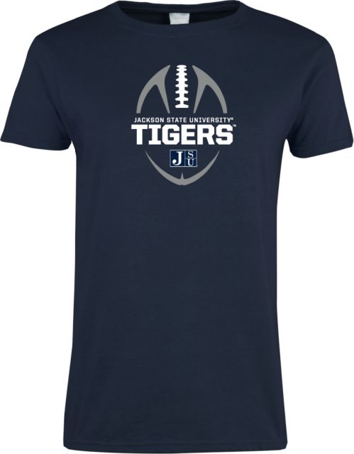 Jackson State Ladies T Shirt Jackson State University Tigers Football Vertical - ONLINE ONLY