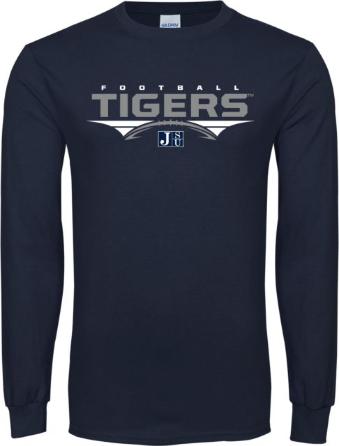 Jackson State Long Sleeve T Shirt Tigers Football Stacked w/ Ball - ONLINE ONLY
