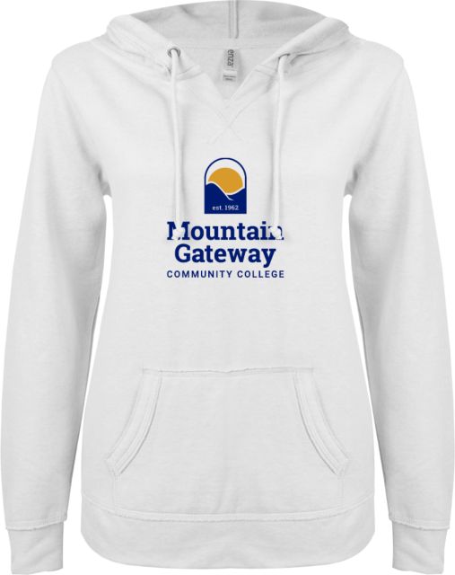 Mountain Gateway ENZA Womens V Notch Raw Edge Fleece Hoodie Mountain Gateway CC Stacked - ONLINE ONLY