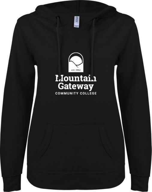 Mountain Gateway ENZA Womens V Notch Raw Edge Fleece Hoodie Mountain Gateway CC Stacked - ONLINE ONLY