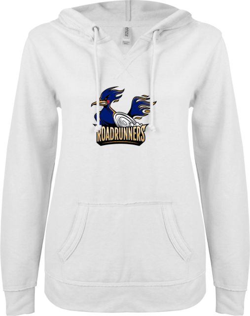 Mountain Gateway ENZA Womens V Notch Raw Edge Fleece Hoodie Mountain Gateway CC Roadrunners Mascot - ONLINE ONLY