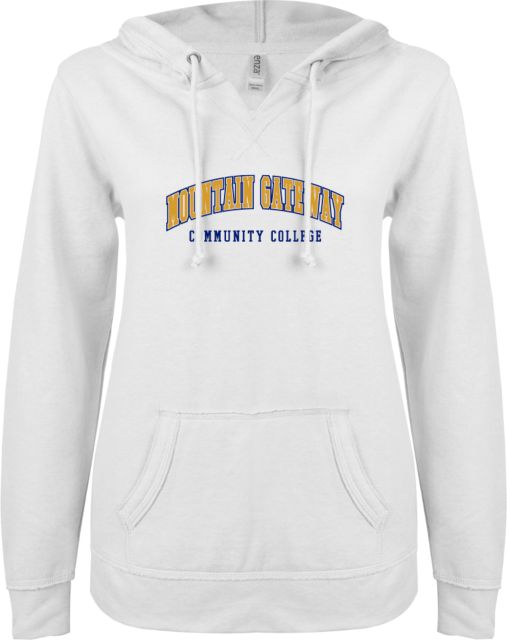Mountain Gateway ENZA Womens V Notch Raw Edge Fleece Hoodie Mountain Gateway CC Arched - ONLINE ONLY