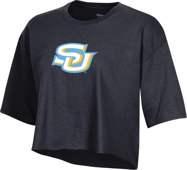 Southern University Champion Womens Crop Tee Interlocking SU - Primary Athletics Mark - ONLINE ONLY