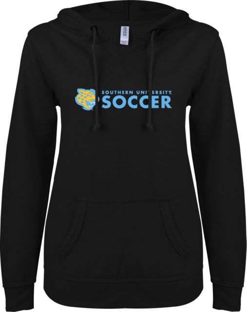 Southern University ENZA Womens V Notch Raw Edge Fleece Hoodie Southern University Soccer - ONLINE ONLY
