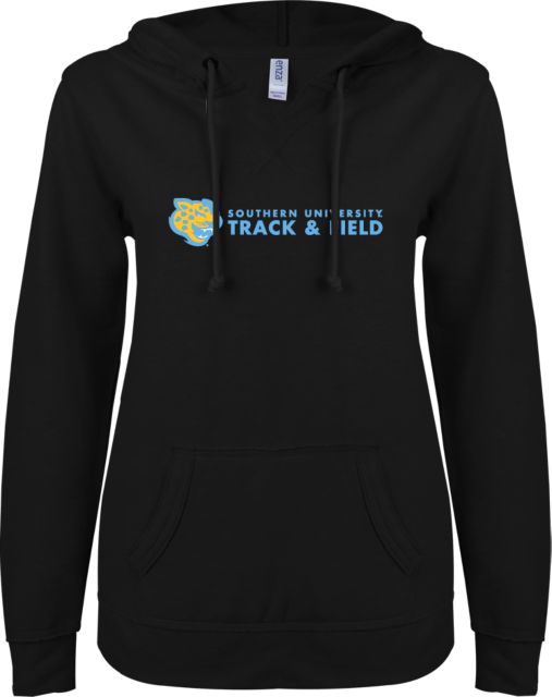 Southern University ENZA Womens V Notch Raw Edge Fleece Hoodie Southern University Track and Field - ONLINE ONLY