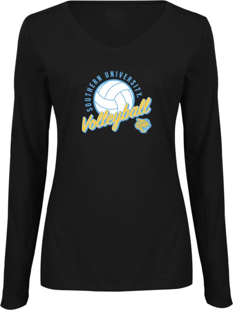 Southern University Womens Long Sleeve V Neck Tee Jaguars Volleyball Graohic - ONLINE ONLY