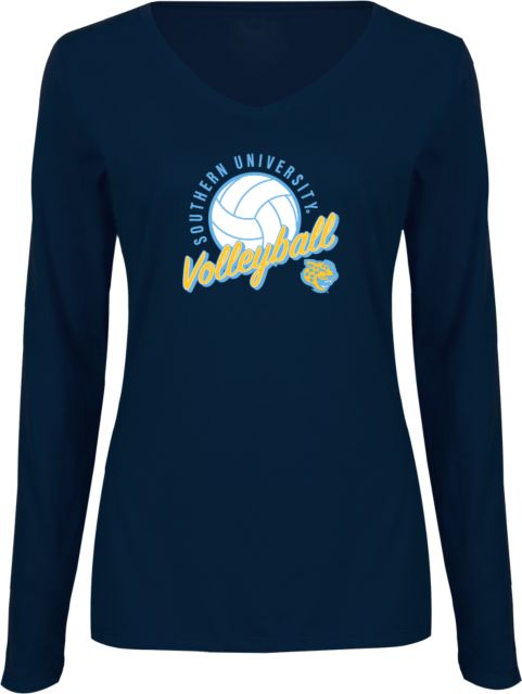 Southern University Womens Long Sleeve V Neck Tee Jaguars Volleyball Graohic - ONLINE ONLY