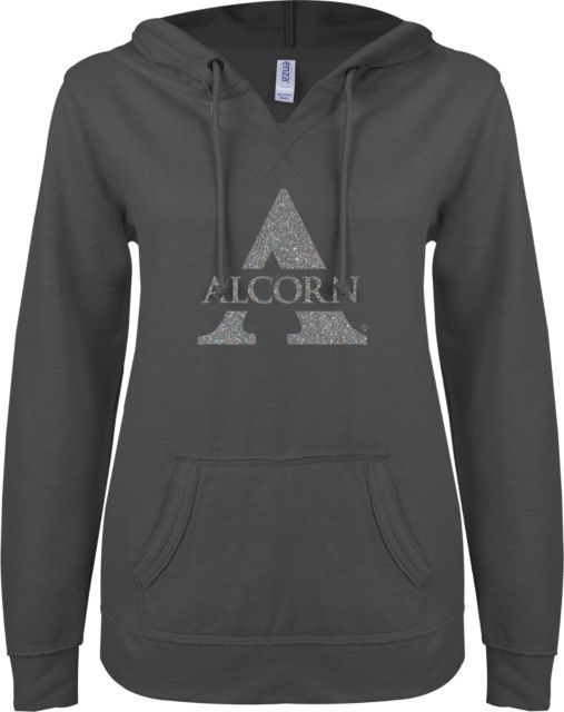 Alcorn ENZA Ladies Hot Violet V Notch Raw Edge Fleece Hoodie Alcorn A Glitter Glitter - ONLINE ONLY