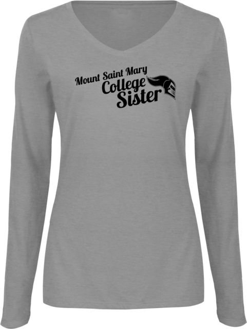 Mount St. Mary Womens Long Sleeve V Neck Tee Mount Saint Mary College Sister - ONLINE ONLY
