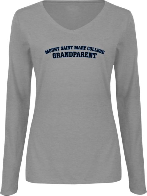 Mount St. Mary Womens Long Sleeve V Neck Tee Mount Saint Mary College Grandparent - ONLINE ONLY