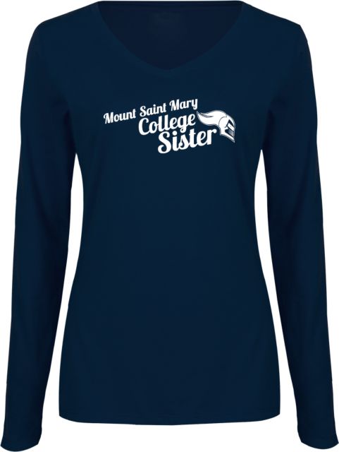 Mount St. Mary Womens Long Sleeve V Neck Tee Mount Saint Mary College Sister - ONLINE ONLY