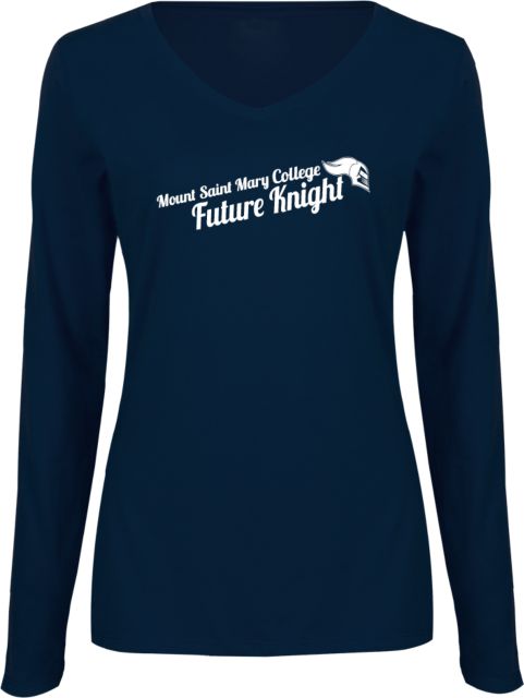 Mount St. Mary Womens Long Sleeve V Neck Tee Mount Saint Mary College Future Knight - ONLINE ONLY