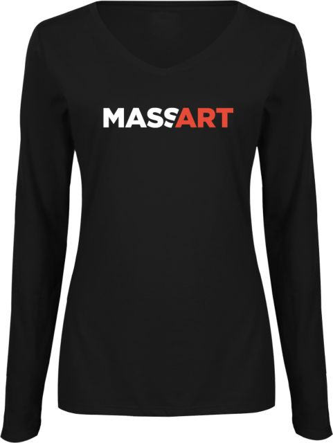 Mass College of Art Ladies Long Sleeve V Neck Tee MASSART Wordmark - ONLINE  ONLY: Massachusetts College of Art and Design