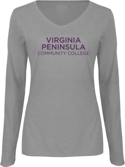Virginia Peninsula Womens Long Sleeve V Neck Tee  Virginia Peninsula Community College Stacked - ONLINE ONLY