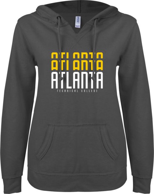 Atlanta Tech College ENZA Womens V Notch Raw Edge Fleece Hoodie Atlanata Tech Repeat Design - ONLINE ONLY
