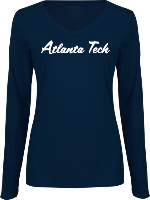 Atlanta Tech College Womens Long Sleeve V Neck Tee  Atlanta Tech Script Design - ONLINE ONLY