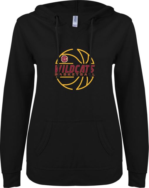 Bethune Cookman ENZA Ladies V Notch Raw Edge Fleece Hoodie Basketball In Ball Design - ONLINE ONLY