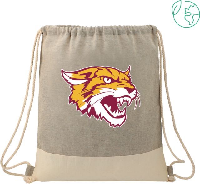 Bethune Cookman Split Recycled Cotton Grey/Natural Drawstring Bag Wildcat Head - ONLINE ONLY