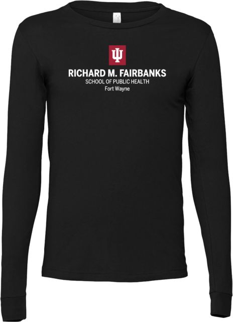 Indiana Bella + Canvas Jersey Cotton Long Sleeve T Shirt IU Fort Wayne Richard M Fairbanks School of Public Health Stacked - ONLINE ONLY