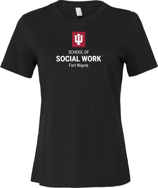 Indiana Bella + Canvas Womens Relaxed Cotton T Shirt IU Fort Wayne School of Social Work Stacked - ONLINE ONLY