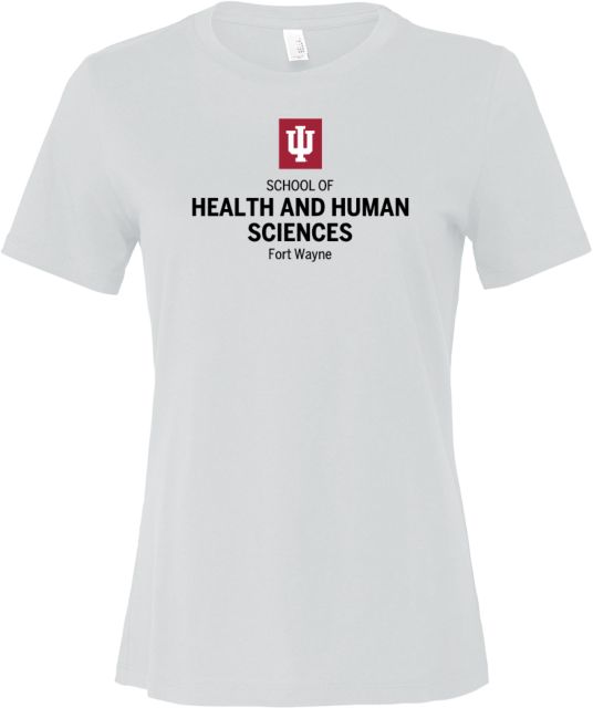 Indiana Bella + Canvas Womens Relaxed Cotton T Shirt IU Fort Wayne School of Health and Human Sciences Stacked - ONLINE ONLY