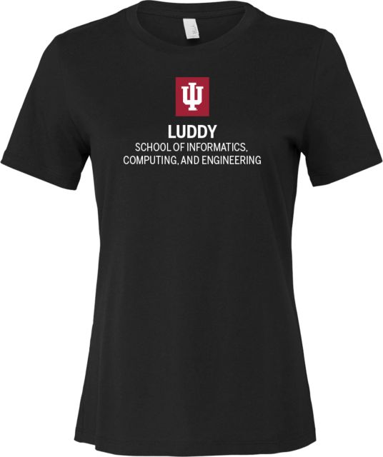 Indiana Bella + Canvas Womens Relaxed Cotton T Shirt Indiana University Luddy School of Informatics Stacked - ONLINE ONLY