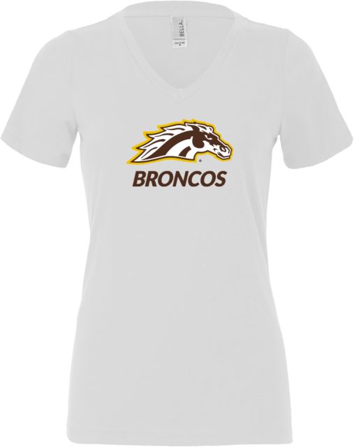Western Michigan Bella + Canvas Womens V Neck Cotton T Shirt Broncos with Bronco Head Mascot - ONLINE ONLY