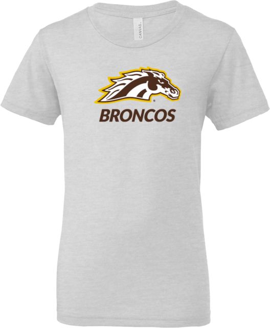 Western Michigan Bella + Canvas Youth Ash Jersey T Shirt Broncos with Bronco Head Mascot - ONLINE ONLY