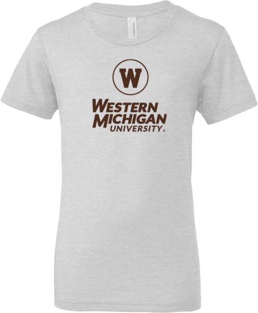 Western Michigan Bella + Canvas Youth Ash Jersey T Shirt Western Michigan University Stacked - ONLINE ONLY