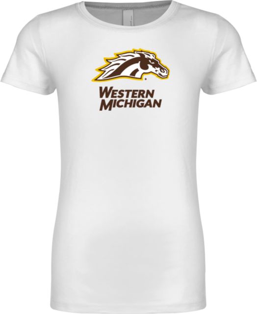 Western Michigan Next Level Girls Fashion Fit T Shirt Western Michigan with Bronco Head Mascot - ONLINE ONLY