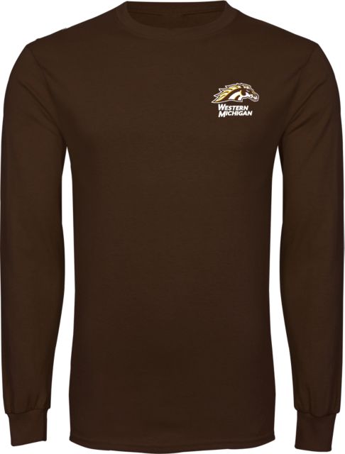 Western Michigan Long Sleeve T Shirt Bronco Head Over Western Michigan | Brown | Small