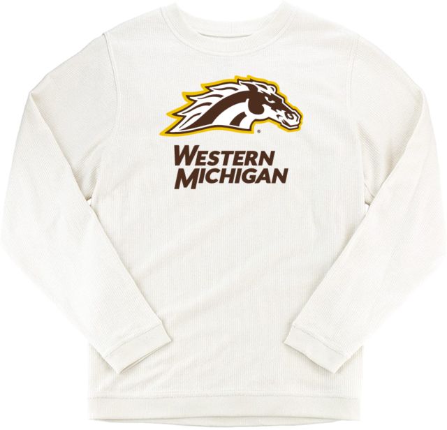 Western Michigan Boxercraft Womens Cream Corded Crew Western Michigan with Bronco Head Mascot - ONLINE ONLY
