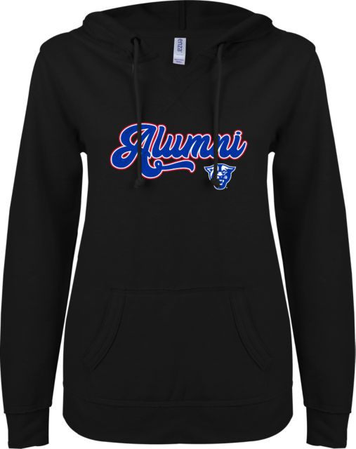 Georgia State ENZA Womens V Notch Raw Edge Fleece Hoodie GSU Alumni Script - ONLINE ONLY